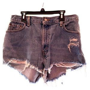 Distressed denim shorts